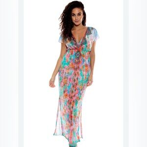 Luli Fama Boho Chic Cap Sleeve Long Caftán (Size M-L)